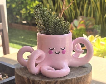 3D Printed Octopus Planter: Hand-Painted Kawaii Succulent Pot