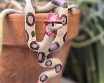Hand-Painted Resin Cowboy Snake Plant Hugger | Western Reptile Pot Decor