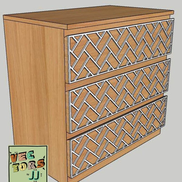 Subway Tile Pattern Vector Design for Ikea Malm Chest of Drawer Units - DWG, DXF + PDF - digital download files