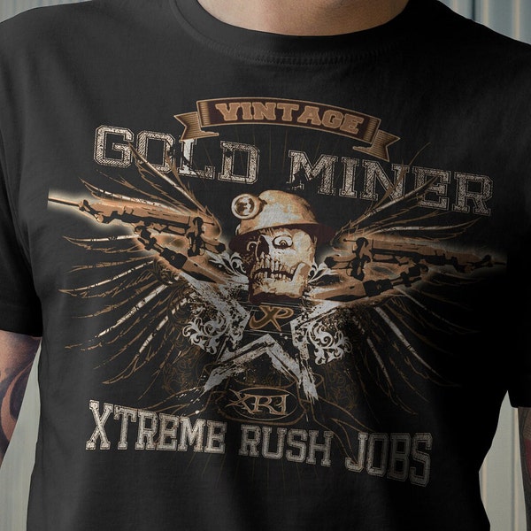 Gold Miner T-shirt Design, Digital Download to Print On Demand,Father's day Gift, Birthday, Men Shirt, 300 DPI, 3 Large files  jpeg, png,psd