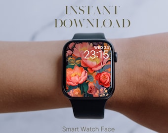 Pink Apple Watch Face Flowers, Floral Apple Watch Face, Digital Download Apple Watch Face, Apple Watch Wallpaper, Smart Watch Background