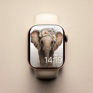 Flowers and Elephant Apple Watch Face, Apple Watch Face Elephant, Watercolor Apple Watch Face, Apple Watch Wallpaper, Watercolor Elephant