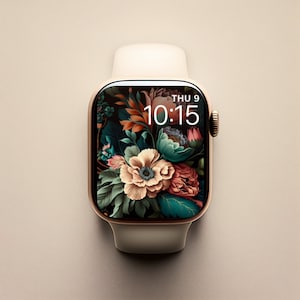 Quadrante dell'orologio Apple floreale, arte per i fiori del quadrante dell'orologio, quadrante dell'orologio Apple dei fiori, carta da parati dell'orologio floreale, carta da parati femminile dell'orologio