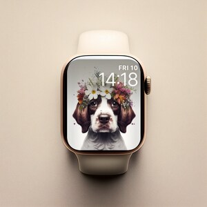 Flowers and Cute Dog Apple Watch Face, Apple Watch Face Puppy, Watercolor Apple Watch Face, Apple Watch Wallpaper, Watercolor Dog, Puppy