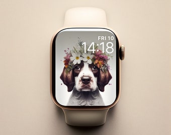 Flowers and Cute Dog Apple Watch Face, Apple Watch Face Puppy, Watercolor Apple Watch Face, Apple Watch Wallpaper, Watercolor Dog, Puppy