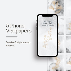 Aesthetic Phone Wallpapers Bundle, Iphone Wallpapers, 5 Phone Wallpapers, Watercolor Phone Wallpaper, Golden Phone Wallpaper