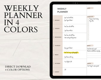 4 Colors Weekly Planner, Digital Planner, Digital Weekly Planner, Printable Weekly Planner, Weekly Planner Download, Downloadable Planner