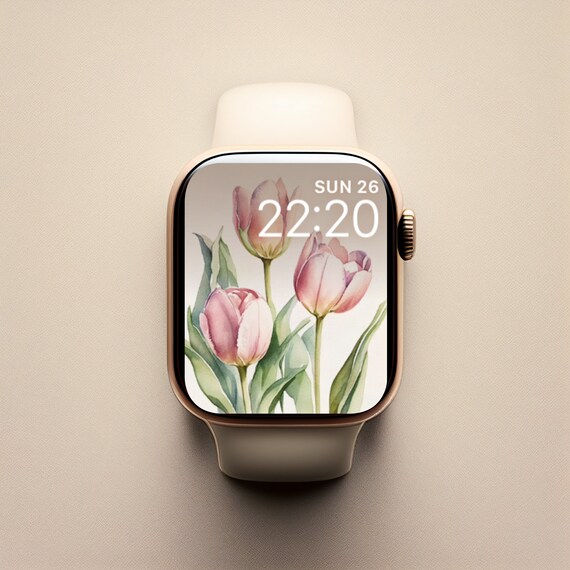 Apple Watch Wallpaper Tulips, floral Apple Watch design, Apple Watch digital file, lock screen, background watch, boho Apple Watch face