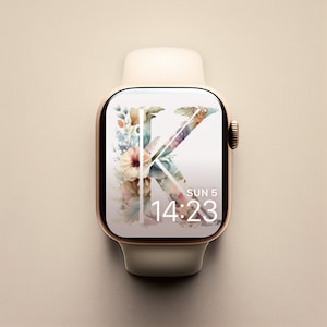 Cara de reloj de Apple inicial, Flores de cara de reloj femenino, Cara de reloj de Apple de acuarela, Cara de reloj inicial personal, Letra de acuarela K