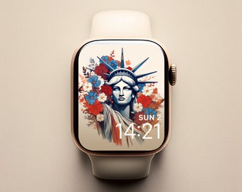 4 de julio Watch Face, USA Watch Background, USA Flag Watch Background Screensaver, Día de la Independencia Estética, Estatua de la Libertad