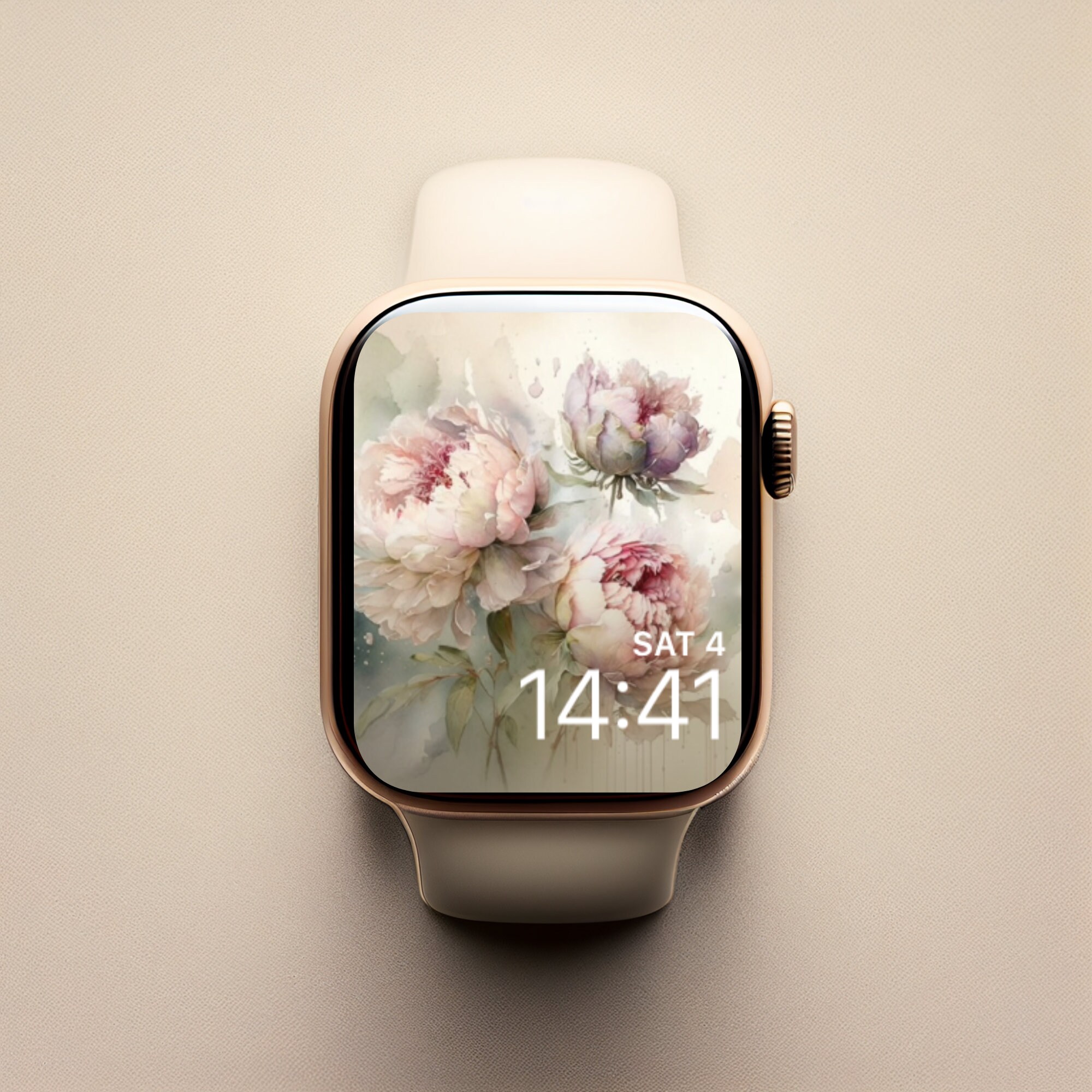Peônias em aquarela Apple Watch Face, Flores femininas no mostrador do relógio, Mostrador do Apple Watch em aquarela, Papel de parede do Apple Watch, Peônias em aquarela