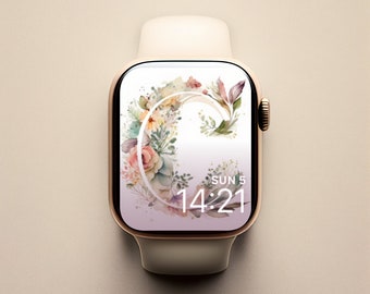 Initial Apple Watch Face, Feminine Watch Face Flowers, Watercolor Apple Watch Face, Personal Inital Watch Face, Watercolor letter C