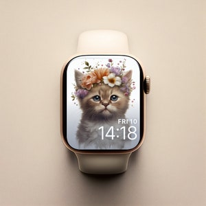Fiori e quadrante Apple Watch gatto, quadrante Apple Watch Cat, quadrante acquerello Apple Watch, carta da parati Apple Watch, gatto acquerello