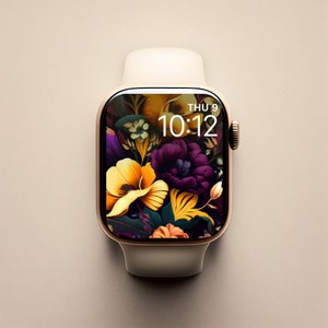 Quadrante dell'orologio Apple floreale, arte per i fiori del quadrante dell'orologio, quadrante dell'orologio Apple dei fiori, carta da parati dell'orologio floreale, carta da parati femminile dell'orologio