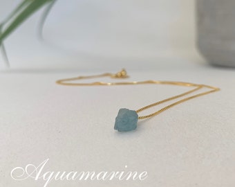Aquamarine necklace adjustable raw crystal stone necklace March birthstone 925 silver necklace dainty jewelry for women minimalist style