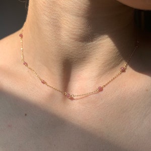 Pink Tourmaline choker Adjustable necklace handmade dainty faceted beads delicate jewelry gold plated chain pink adorable choker gift ideas