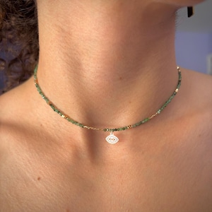 Natural Emerald Necklace, Dainty Asymmetrical Crystal Choker, Minimalist Everyday Jewelry for Her