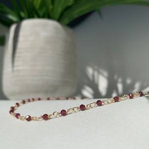 Garnet choker adjustable layering necklace for women delicate crystal jewelry red sparkle beads genuine garnet stone January birthstone gift