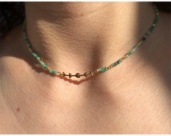Emerald necklace moon phases jewelry gold plated choker green Emerald beaded choker for women stone of love growth rebirth natural gemstone