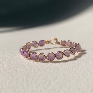 Amethyst Ring dainty wire wrapped 2mm beads handmade minimalist jewelry for everyday wear energy healing gemstones for peace stress relief
