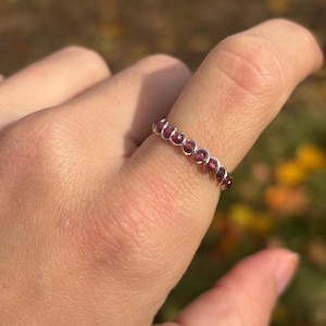 Garnet ring dainty cute little red garnet jewelry stackable ring unique handmade crystal jewelry gold or silver shiny sparkle handmade gifts