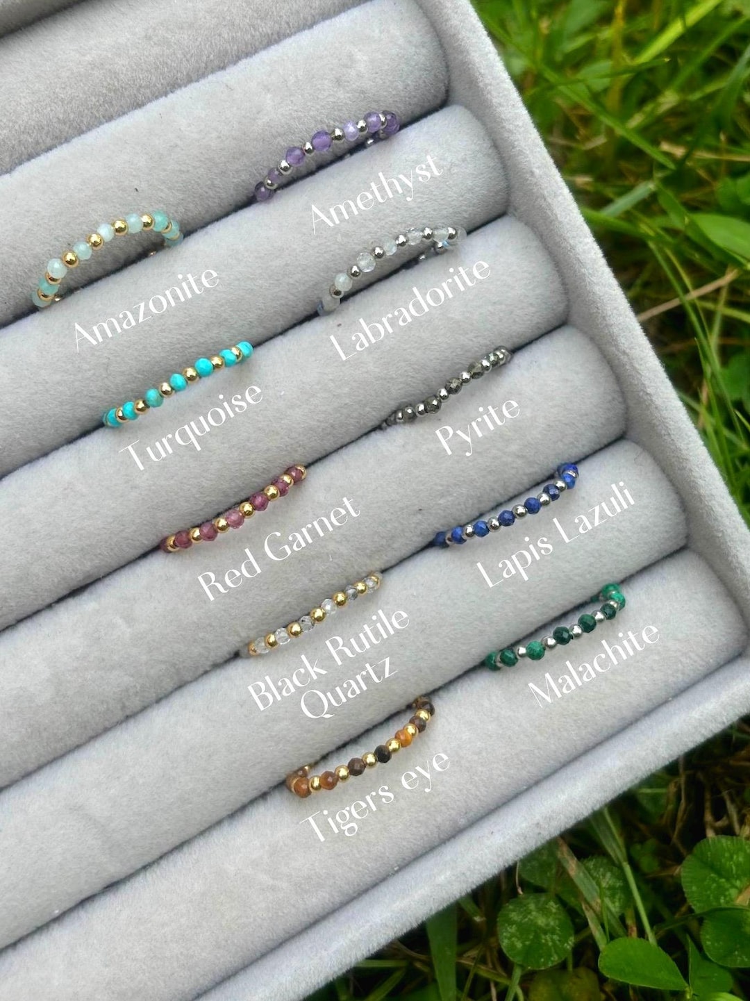 Beaded Crystal Rings -2mm Stretchy Stackable Genuine Gemstone Rings for ...
