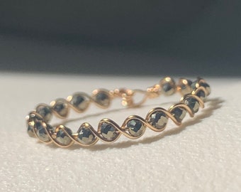 Pyrite braided Ring 2mm dainty handmade wire wrapped jewelry for her genuine crystals energy healing stone of abundance fools gold sparkly