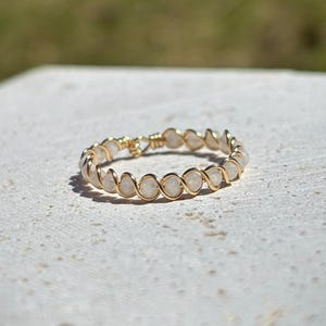 Moonstone Ring - wire wrapped dainty minimalist ring for everyday wear, genuine crystal stackable ring, gift for her