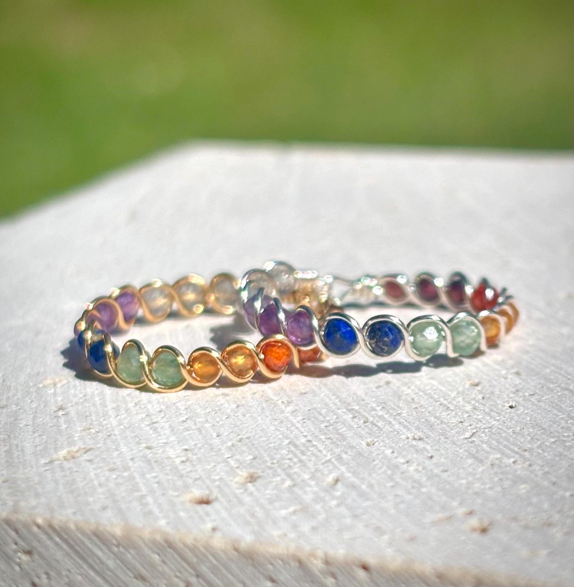 Anello Donna In Argento 925 Con Pietre Naturali Per Chakra - 5 Carati, Fatto A Mano In India, Regalo Guarigione