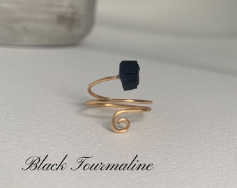 Raw Black Tourmaline Ring wire wrapped spiral crystal ring for her accessories for women spiritual jewelry Energy protection against EMF