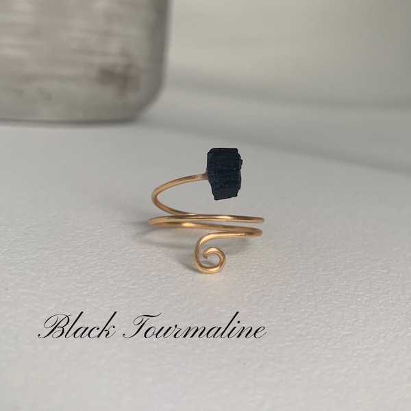 Raw Black Tourmaline Ring wire wrapped spiral crystal ring for her accessories for women spiritual jewelry Energy protection against EMF