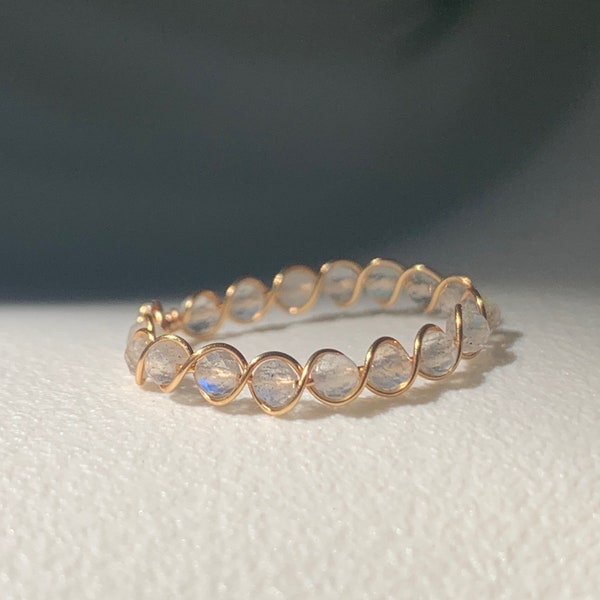 Labradorite Ring braided trendy handmade wire wrapped ring with crystals genuine gemstones for energy haling mystic stone stackable rings