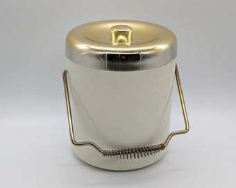 Gilded Elegance: Vintage Cream & Gold Ice Bucket with Removable Liner – A Timeless Touch of Luxury