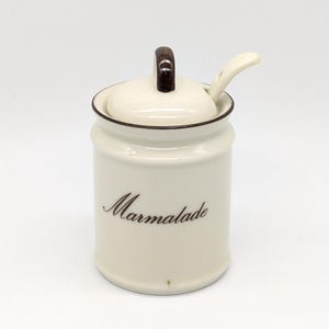 Vintage Ceramic Marmalade Pot with Spoon – Retro Kitchen Condiment Server
