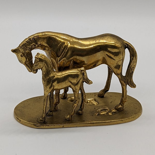 Vintage Brass Mare and Foal Figurine