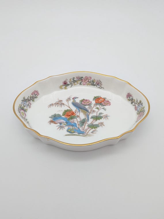 Vintage Wedgwood Kutani Crane Bone China Trinket Dish, Gold Trim Asian Decor