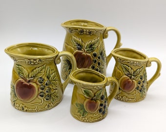 Vintage 1960s Japanese Ceramic Measuring Cups Set - Fruit Vine Elegance, 4 Sizes, Kitchen Decor