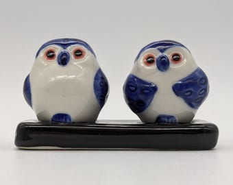 フクロウの置物 ヴィンテージ 白磁 ゴールド コバルトブルー 白錆 日本