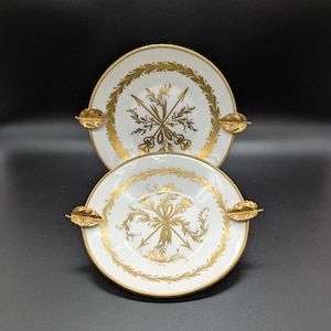 Vintage Birks Limoges Plates with Gilded Leaf Handles – Rare French Porcelain Dish Pair from the 1960s