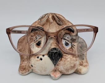 Vintage Ceramic Spaniel Eyeglass Holder | Mid Century Dog Figurine