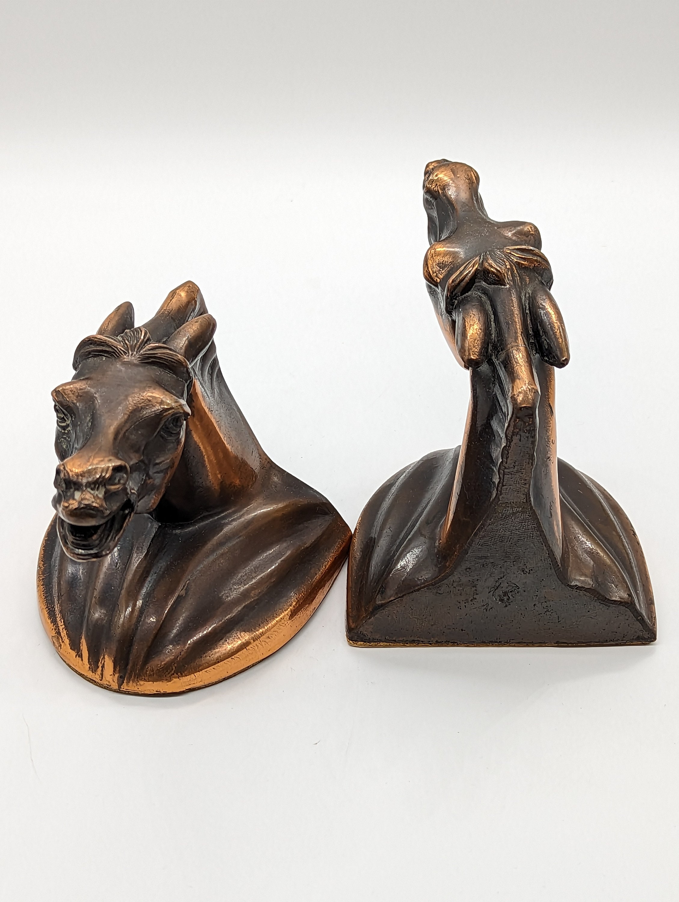 Vintage Art Deco Bronze Finish Horse Head Book Ends - A Canadian