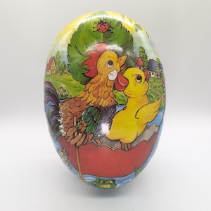 Antique German Papier-Mâché Easter Egg with Hen and Chick in Boat – Pre-1918 Candy Container Charm