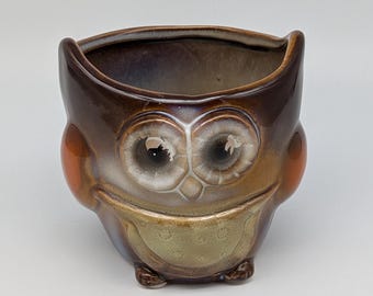 Ceramiczny pojemnik na ołówki w kształcie sowy w stylu vintage | Dekoracja biurka z połowy XX wieku | Wazon z figurką sowy