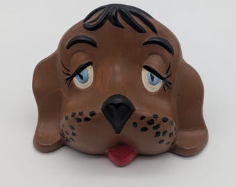 Vintage 1970s Ceramic Dog Glasses Holder – Brown Spaniel Desk Decor
