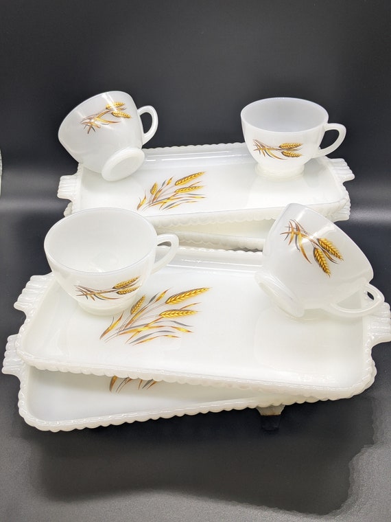 Vintage Anchor Hocking Fire King Golden Wheat Luncheon Set - 8