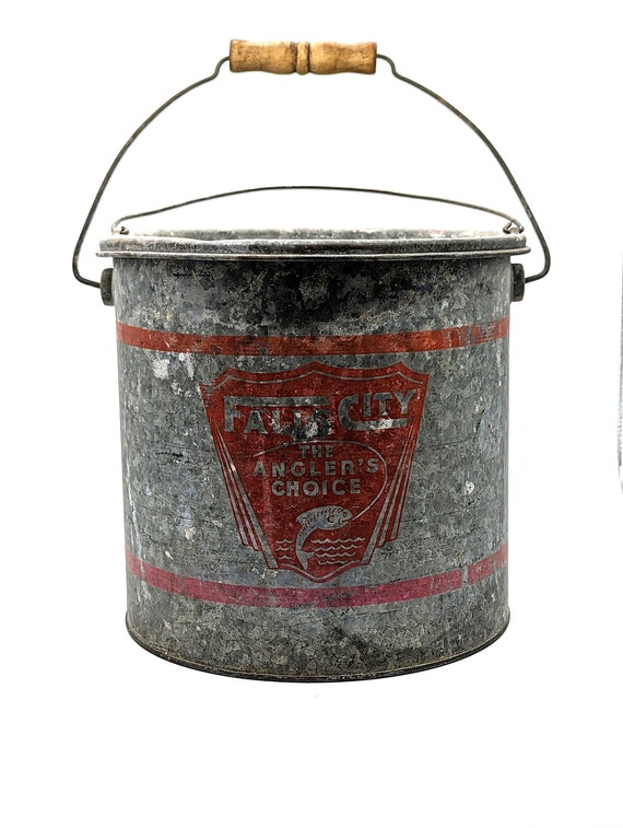 Seau à Menton Vintage Falls City - Aluminium - Pêcheur - Choix Métal