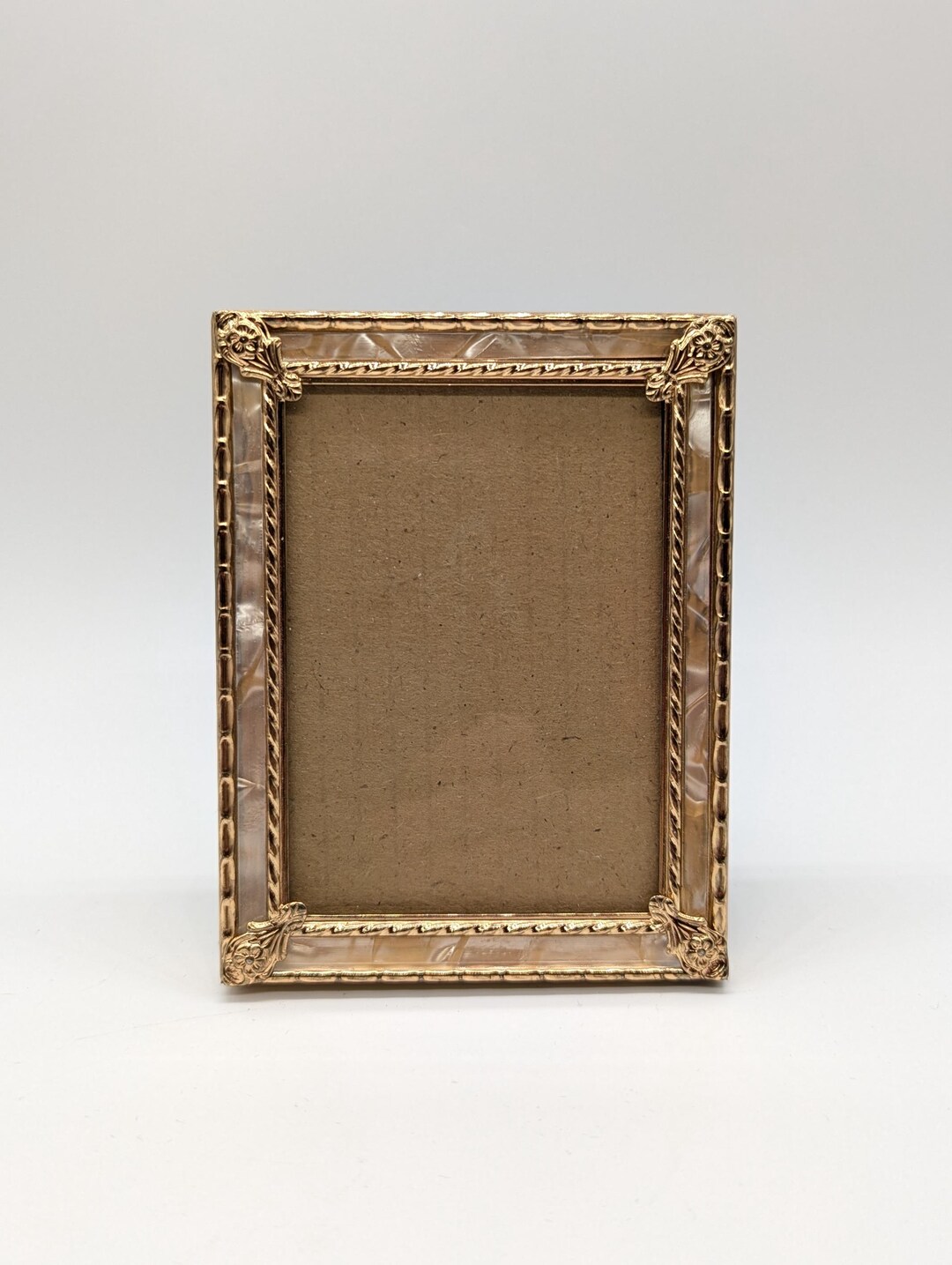 Gold Shell Picture Frame Vintage 1970s Gold Metal and Faux Shell Picture Frame for Wallet-sized ...