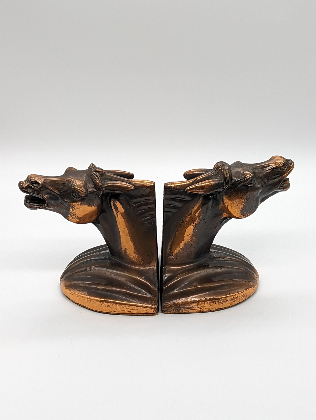 Vintage Art Deco Bronze Finish Horse Head Book Ends - A Canadian