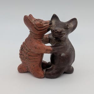 Cães Dançantes de Colima Vintage, Estatueta de Barro Xoloitzcuintli, Arte Popular Mexicana, Escultura em Estilo Pré-Colombiano