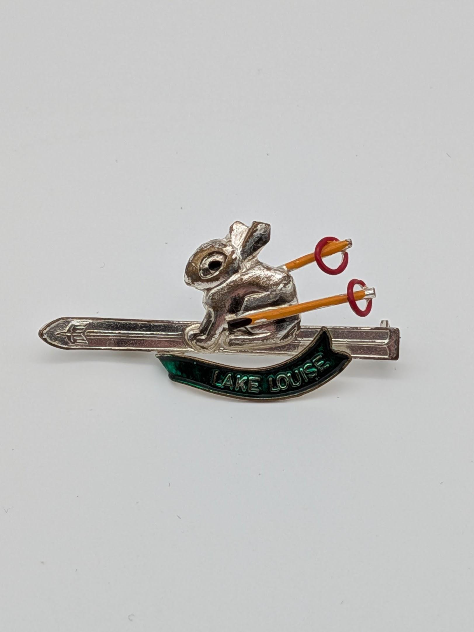 Broche de ski vintage argentée pour bijoux d'hiver de ski